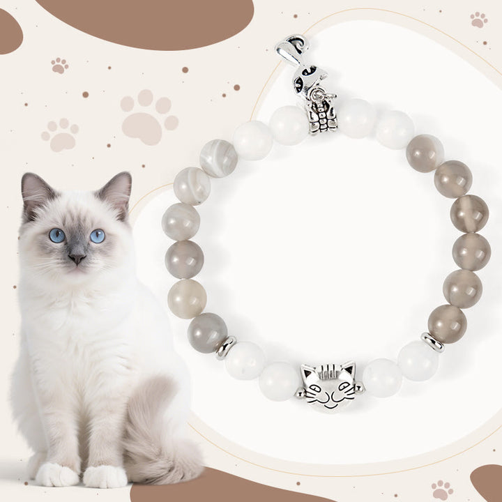 Buddha Stones Ragdoll-Katze, grau gestreiftes Achat-Chalcedon-Stützarmband - Ragdoll-Katze (Handgelenkumfang 15–16 cm) - image 0
