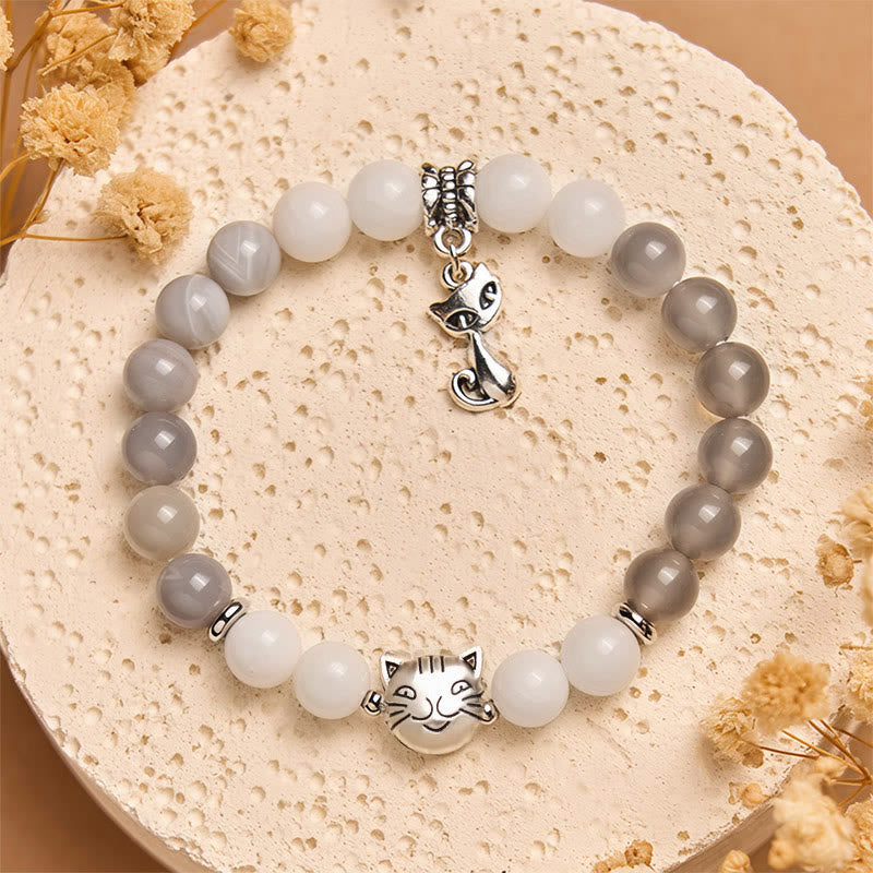 Buddha Stones Ragdoll-Katze, grau gestreiftes Achat-Chalcedon-Stützarmband - image 1