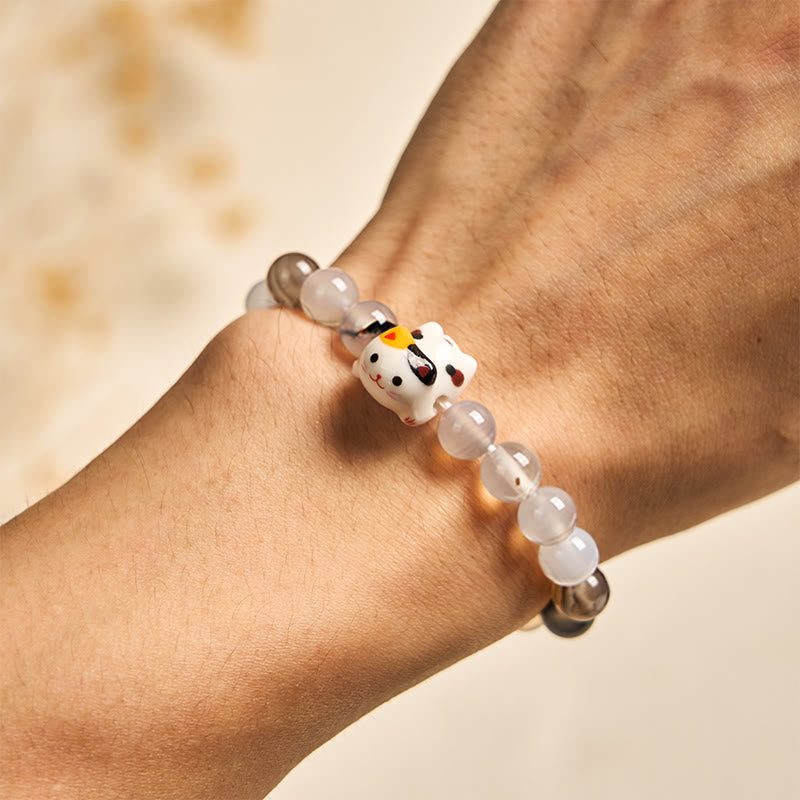 Buddha Stones Calico Cat Natur Achat Stein Keramik Kätzchen Kopf Power Armband - image 4