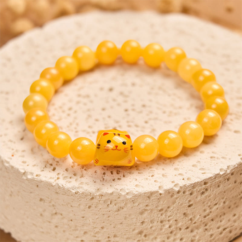 Buddha Stones Orange Tabby Katze Gelb Chalcedon Keramik Kätzchen Freude Armband - image 3