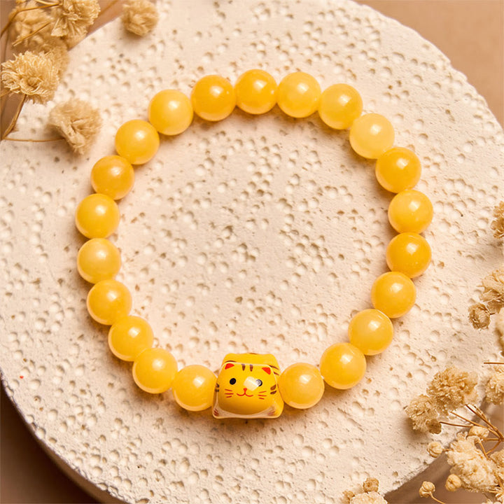 Buddha Stones Orange Tabby Katze Gelb Chalcedon Keramik Kätzchen Freude Armband - image 2