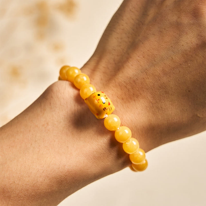 Buddha Stones Orange Tabby Katze Gelb Chalcedon Keramik Kätzchen Freude Armband - image 4