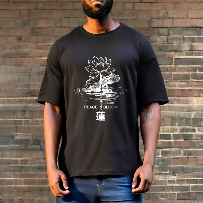Buddha Stones Lotusblume Lotusblatt Wellenmuster T-Shirt aus Baumwolle - image 3