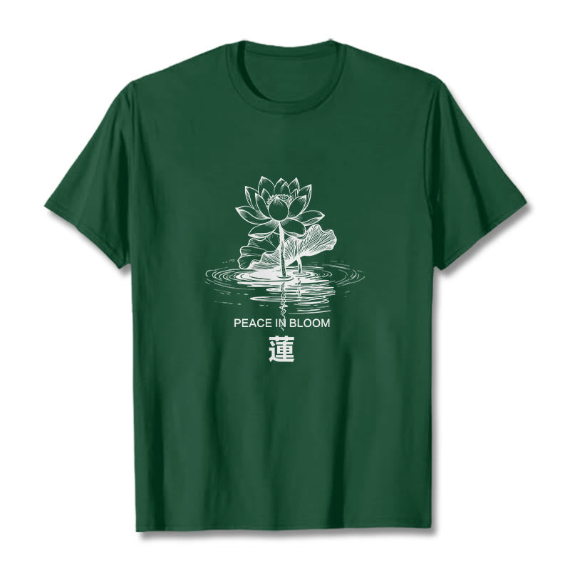 Buddha Stones Lotusblume Lotusblatt Wellenmuster T-Shirt aus Baumwolle - WaldGrün - 2XL - image 11