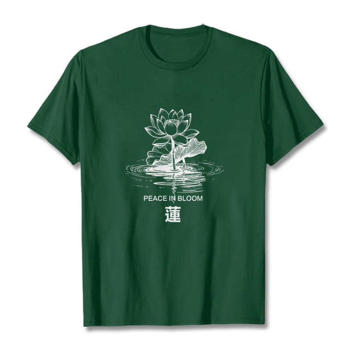 Buddha Stones Lotusblume Lotusblatt Wellenmuster T-Shirt aus Baumwolle - WaldGrün - 2XL - image 11