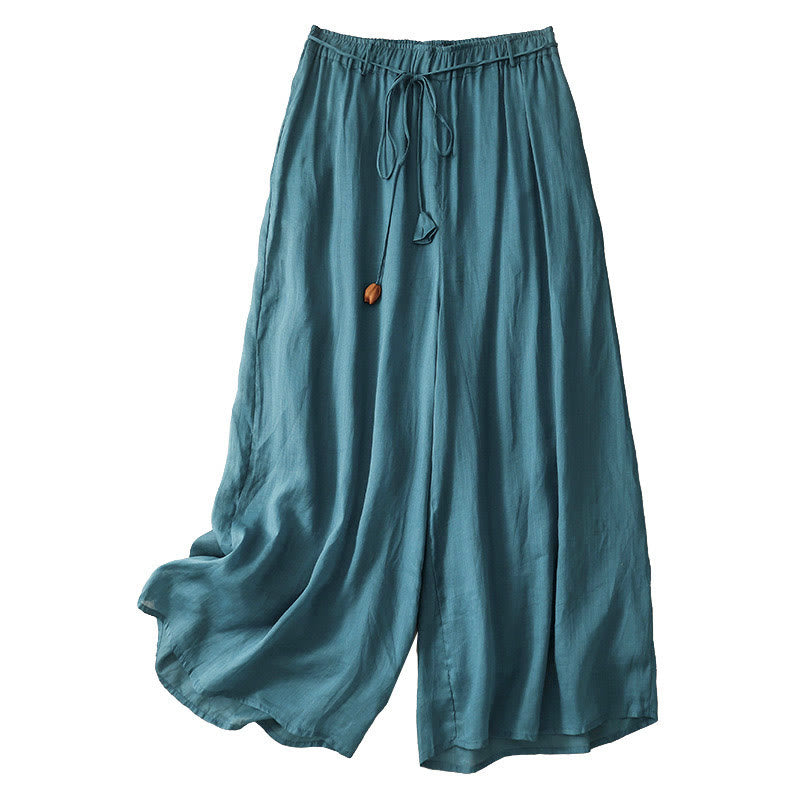 Buddha Stones Damenhose mit weitem Bein und Kordelzug aus Baumwolle im schlichten Design mit Taschen - image 5
