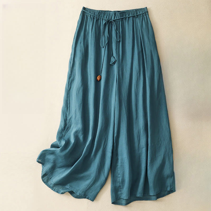 Buddha Stones Damenhose mit weitem Bein und Kordelzug aus Baumwolle im schlichten Design mit Taschen - Blaugrün - US8-10， UK/AU12-14，EU40-42 (2XL) - image 1