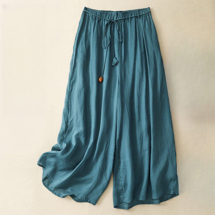 Buddha Stones Damenhose mit weitem Bein und Kordelzug aus Baumwolle im schlichten Design mit Taschen - Blaugrün - US8-10， UK/AU12-14，EU40-42 (2XL) - image 1
