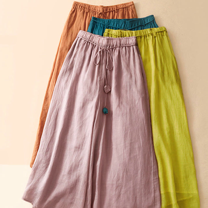 Buddha Stones Damenhose mit weitem Bein und Kordelzug aus Baumwolle im schlichten Design mit Taschen - image 7