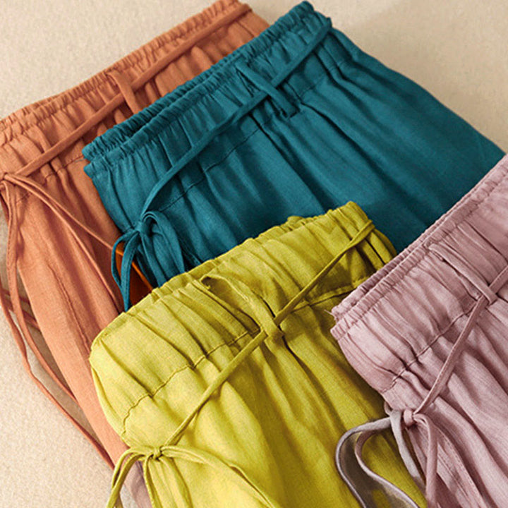 Buddha Stones Damenhose mit weitem Bein und Kordelzug aus Baumwolle im schlichten Design mit Taschen - image 7