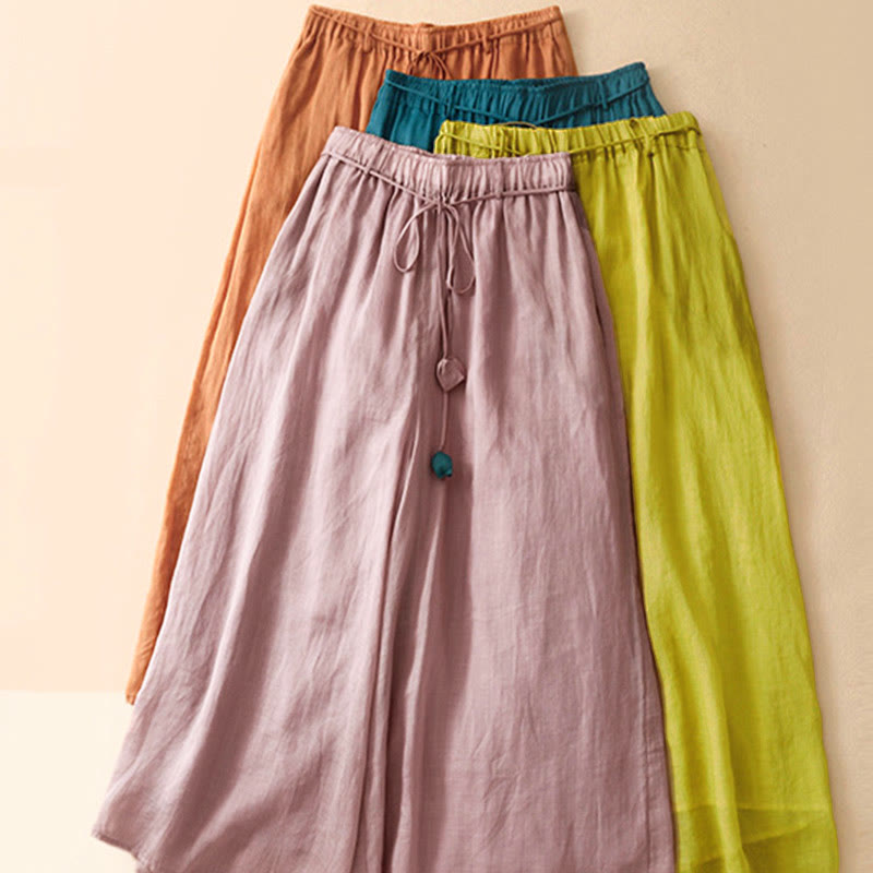 Buddha Stones Damenhose mit weitem Bein und Kordelzug aus Baumwolle im schlichten Design mit Taschen - image 6