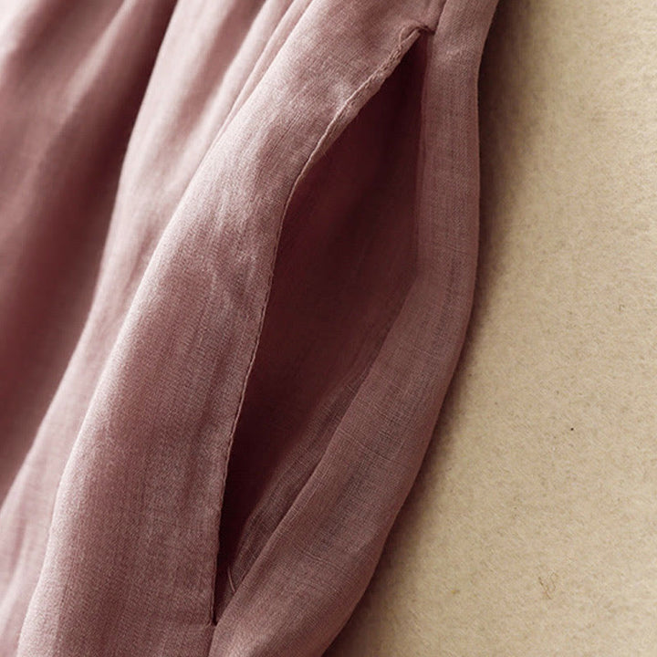 Buddha Stones Damenhose mit weitem Bein und Kordelzug aus Baumwolle im schlichten Design mit Taschen - image 16