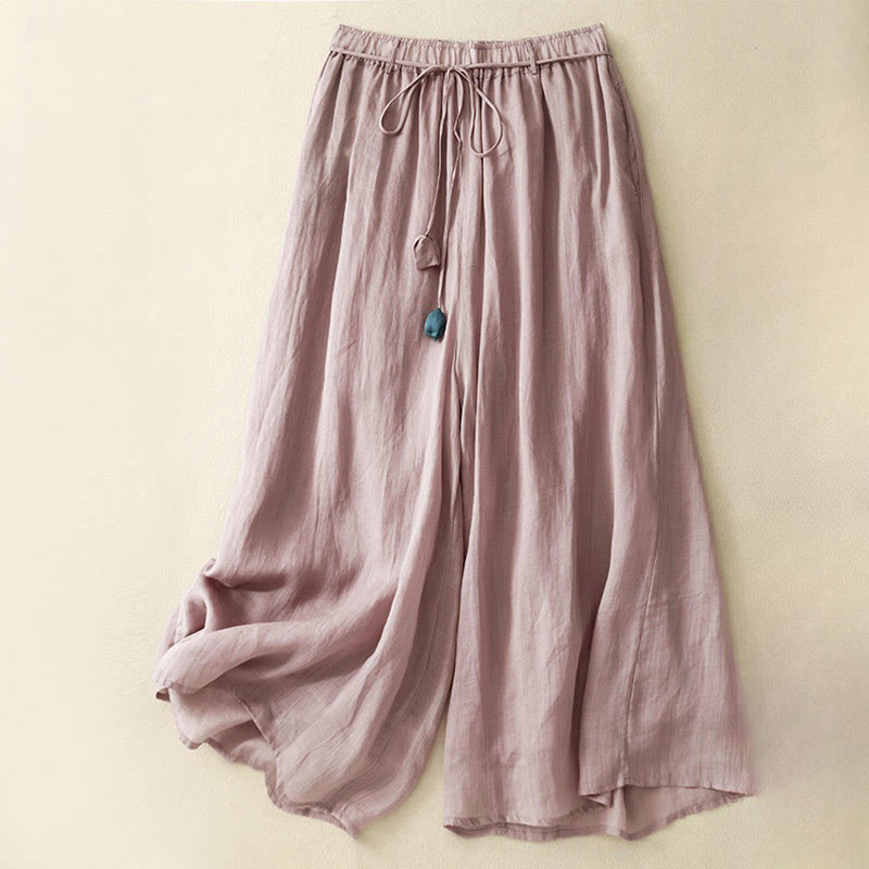 Buddha Stones Damenhose mit weitem Bein und Kordelzug aus Baumwolle im schlichten Design mit Taschen - BlassViolettRot - US8-10， UK/AU12-14，EU40-42 (2XL) - image 9