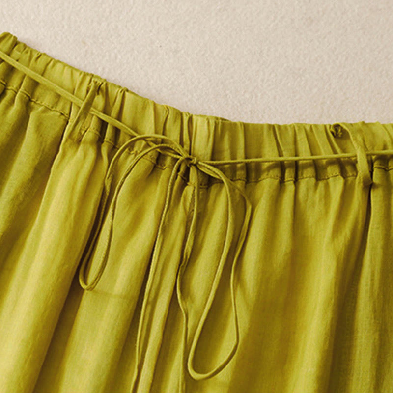 Buddha Stones Damenhose mit weitem Bein und Kordelzug aus Baumwolle im schlichten Design mit Taschen - image 21