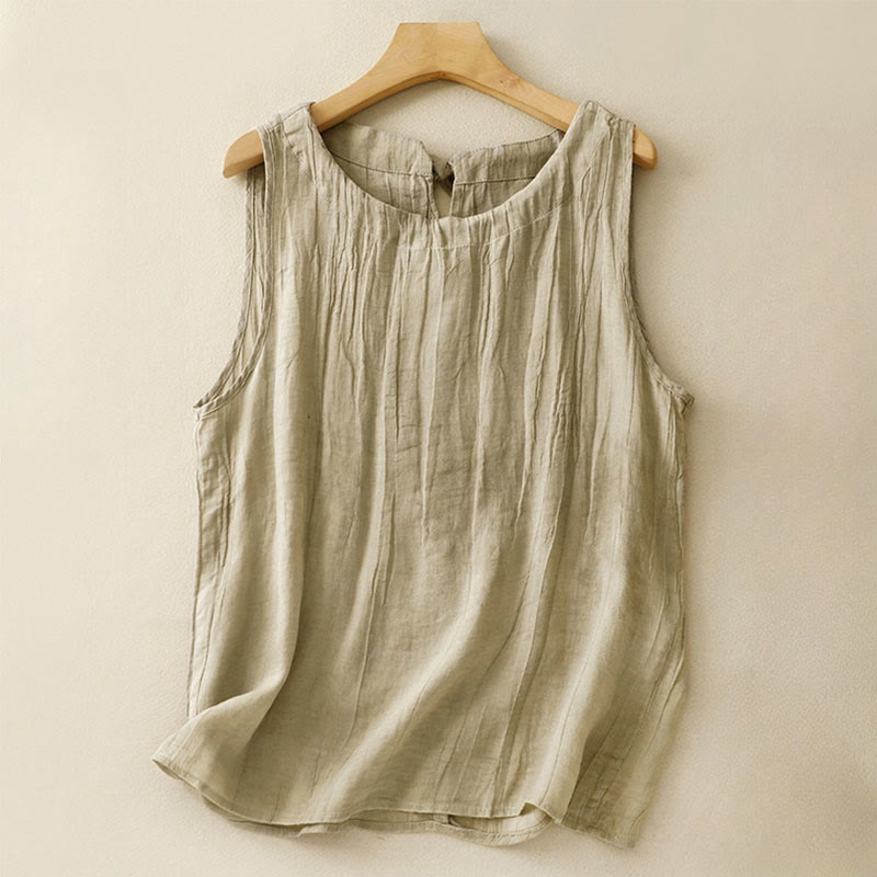 Buddha Stones Sommer Reine Farbe Falten Schnürung Ärmellose Weste Damen Weste - DunkelKhaki - US8-10， UK/AU12-14，EU40-42 (2XL) - image 8