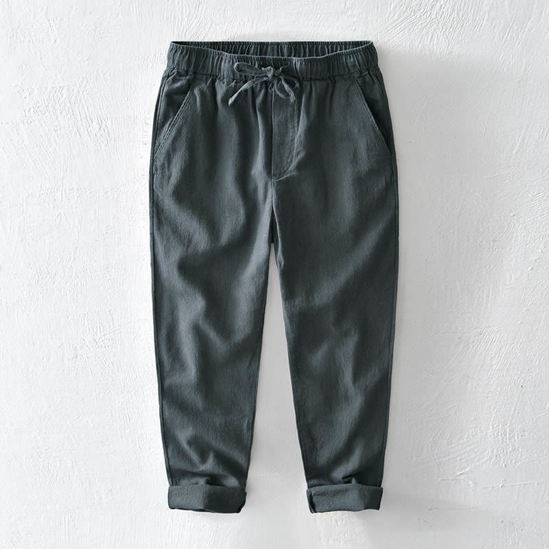 Buddha Stones Lässige, einfarbige, schlichte Herrenhose aus Ramie-Leinen mit Kordelzug und Taschen - HellSchiefergrau - US/ UK/AU44，EU54 (4XL) - image 11