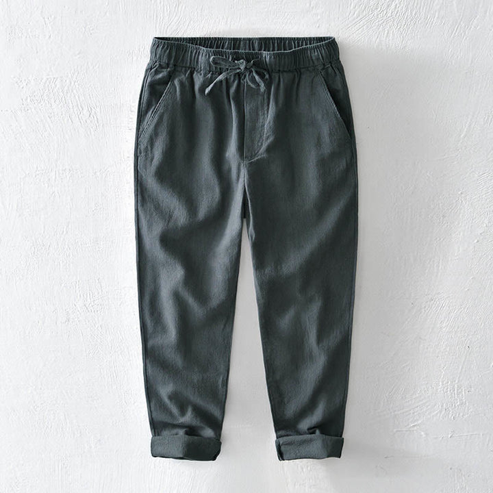 Buddha Stones Lässige, einfarbige, schlichte Herrenhose aus Ramie-Leinen mit Kordelzug und Taschen - Hellschiefergrau - US/UK/AU44, EU54 (4XL) - image 10