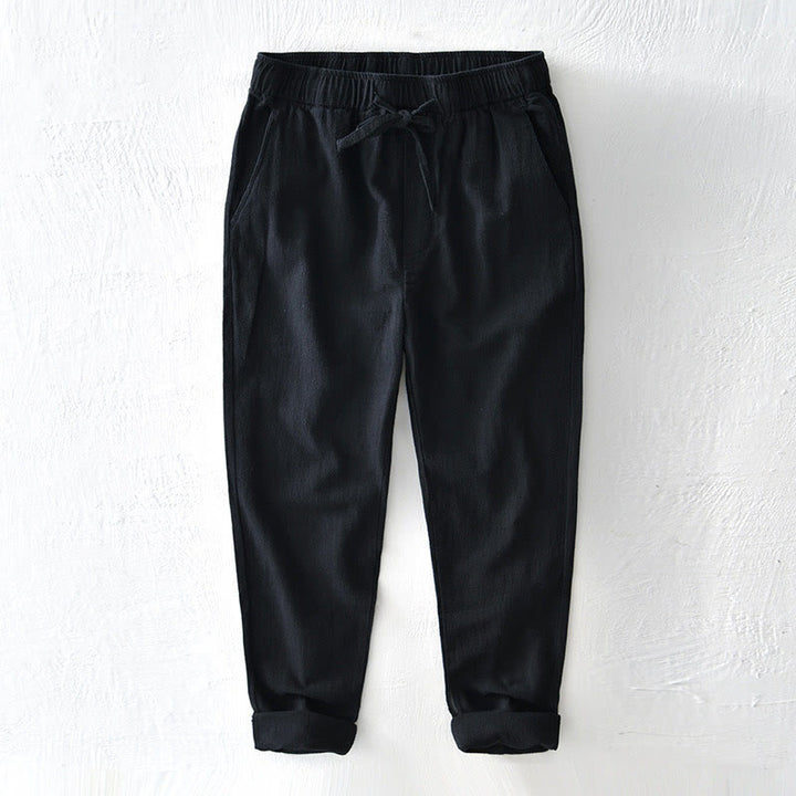 Buddha Stones Lässige, einfarbige, schlichte Herrenhose aus Ramie-Leinen mit Kordelzug und Taschen - Schwarz - US/ UK/AU44，EU54 (4XL) - image 14