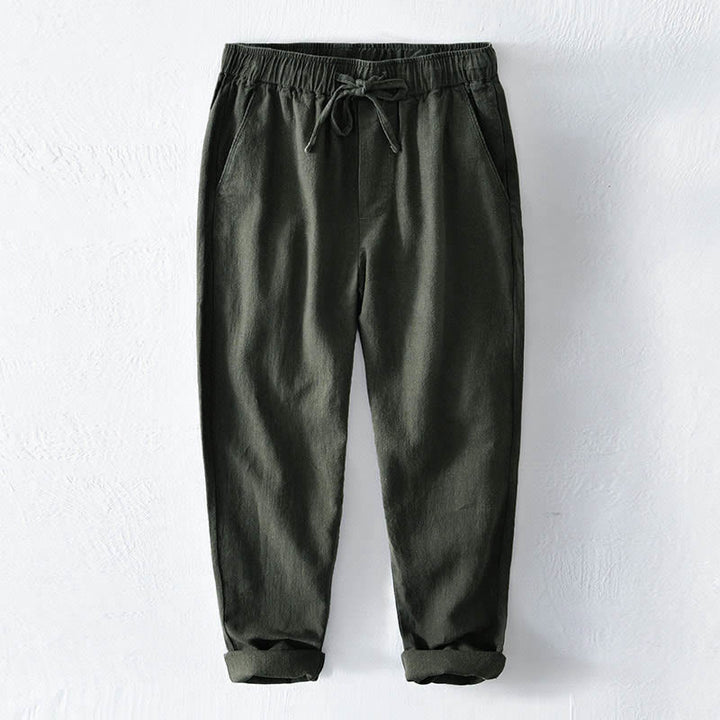 Buddha Stones Lässige, einfarbige, schlichte Herrenhose aus Ramie-Leinen mit Kordelzug und Taschen - Waldgrün - US/ UK/AU44，EU54 (4XL) - image 23