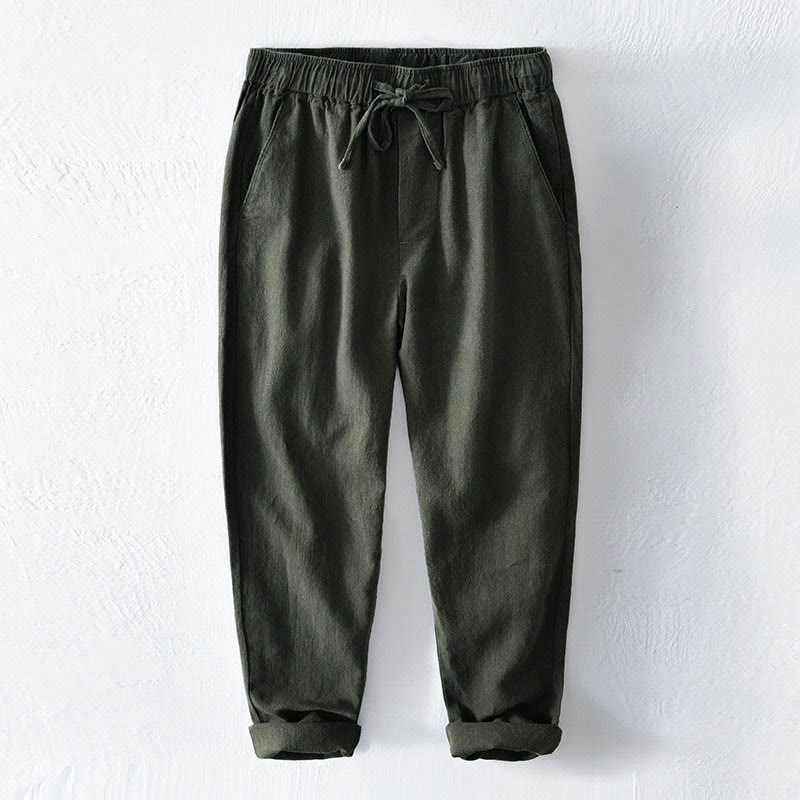 Buddha Stones Lässige, einfarbige, schlichte Herrenhose aus Ramie-Leinen mit Kordelzug und Taschen - WaldGrün - US/ UK/AU44，EU54 (4XL) - image 22