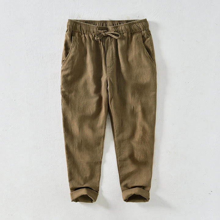 Buddha Stones Lässige, einfarbige, schlichte Herrenhose aus Ramie-Leinen mit Kordelzug und Taschen - Goldrute - US/ UK/AU44，EU54 (4XL) - image 30