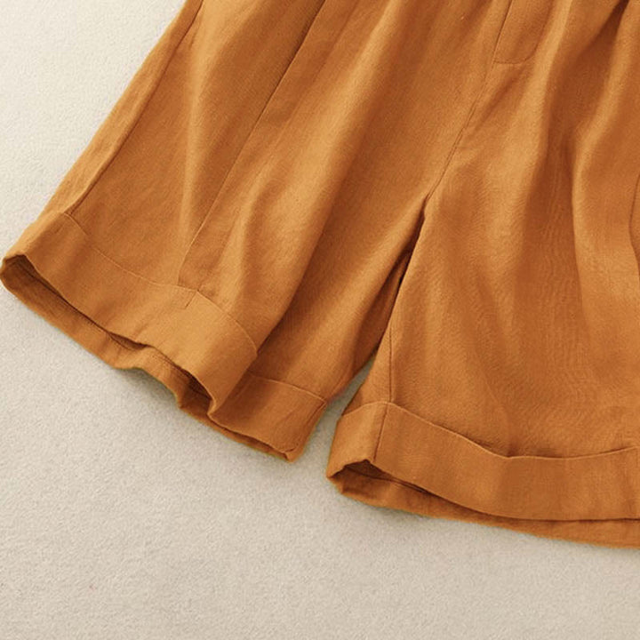 Buddha Stones Lässige, einfarbige Baumwoll-Shorts für Damen mit Taschen - image 3
