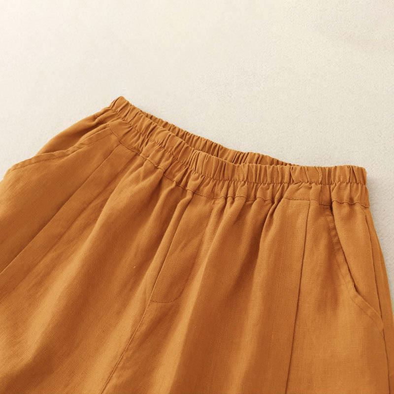 Buddha Stones Lässige, einfarbige Baumwoll-Shorts für Damen mit Taschen - image 1