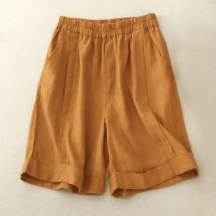 Buddha Stones Lässige, einfarbige Baumwoll-Shorts für Damen mit Taschen - Goldrute - US12， UK/AU16，EU44 (4XL) - image 1