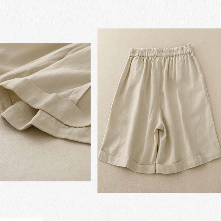 Buddha Stones Lässige, einfarbige Baumwoll-Shorts für Damen mit Taschen - image 10