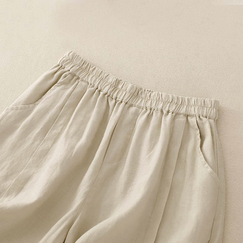 Buddha Stones Lässige, einfarbige Baumwoll-Shorts für Damen mit Taschen - image 8
