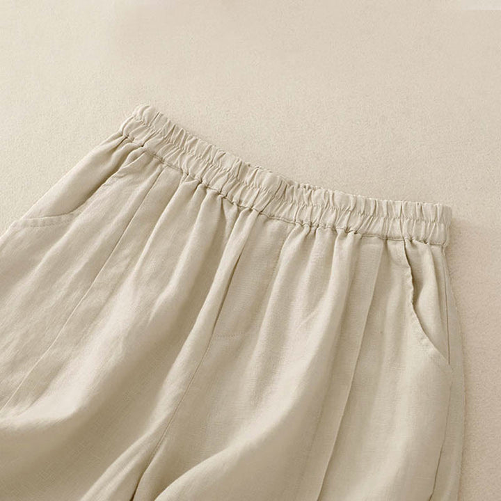 Buddha Stones Lässige, einfarbige Baumwoll-Shorts für Damen mit Taschen - image 8
