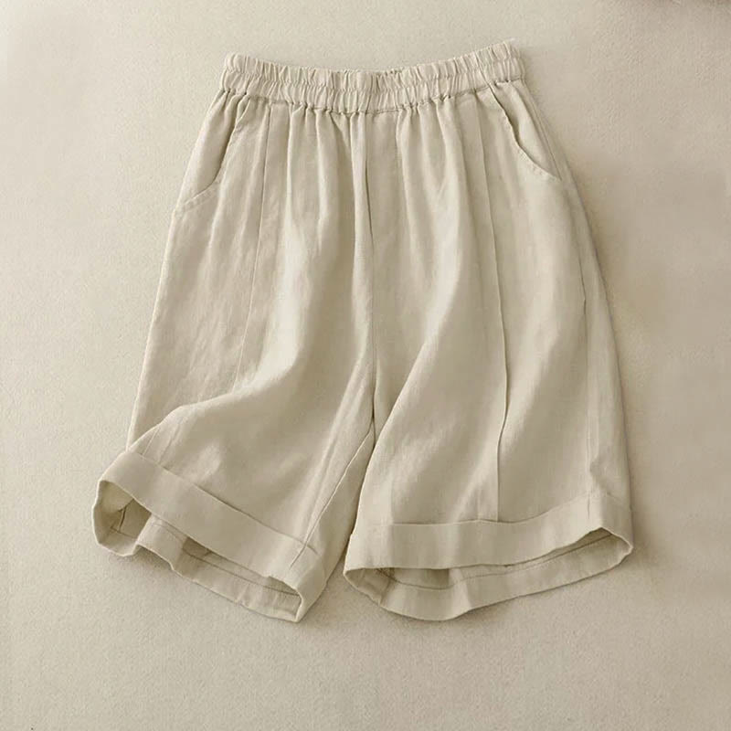 Buddha Stones Lässige, einfarbige Baumwoll-Shorts für Damen mit Taschen - Leinen - US12， UK/AU16，EU44 (4XL) - image 7