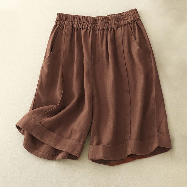Buddha Stones Lässige, einfarbige Baumwoll-Shorts für Damen mit Taschen - Sattelbraun - US12， UK/AU16，EU44 (4XL) - image 14
