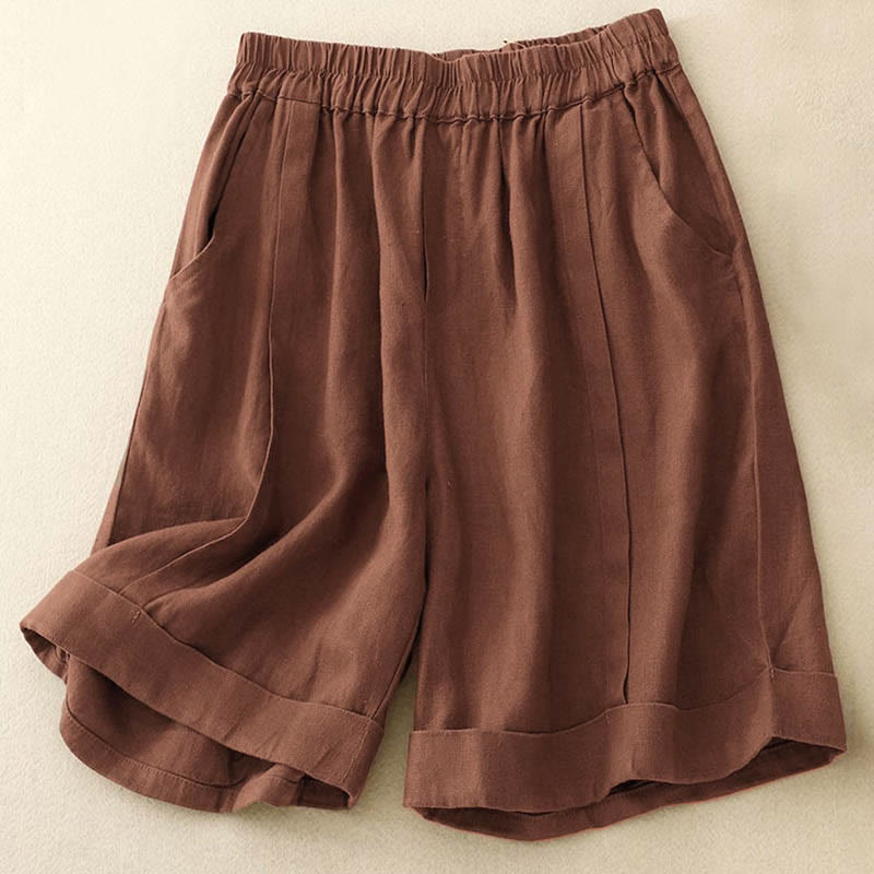 Buddha Stones Lässige, einfarbige Baumwoll-Shorts für Damen mit Taschen - image 17