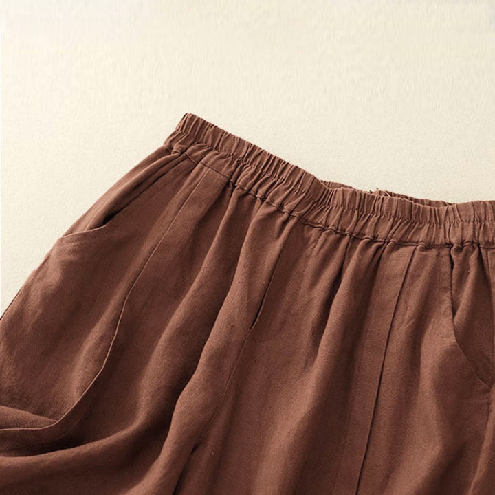Buddha Stones Lässige, einfarbige Baumwoll-Shorts für Damen mit Taschen - image 14