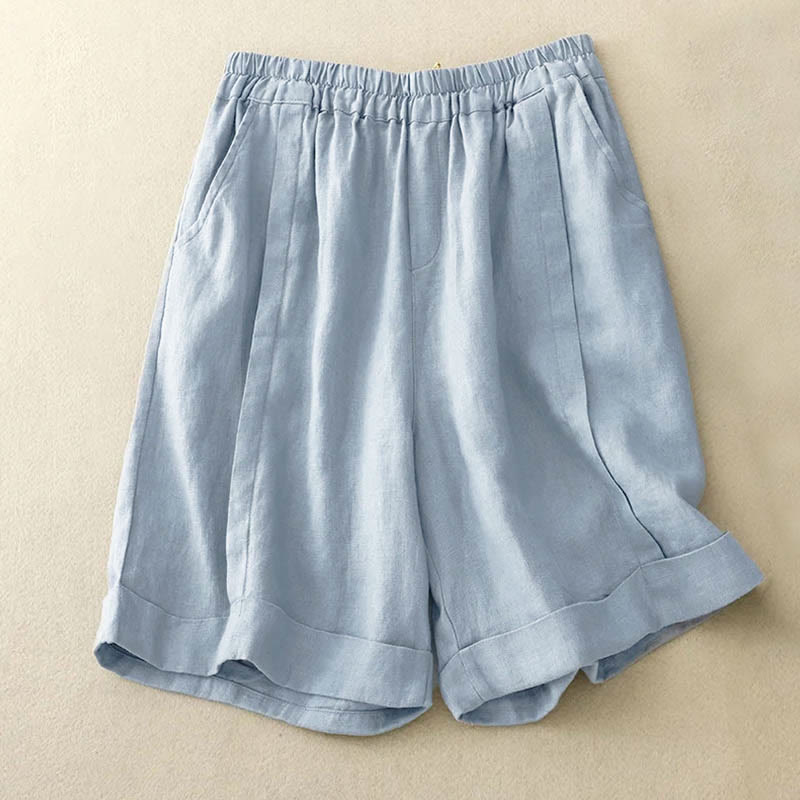 Buddha Stones Lässige, einfarbige Baumwoll-Shorts für Damen mit Taschen - PowderBlue - US12， UK/AU16，EU44 (4XL) - image 20