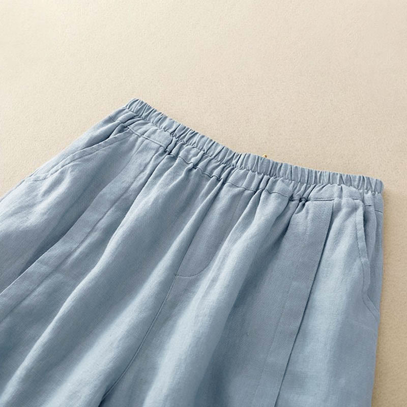 Buddha Stones Lässige, einfarbige Baumwoll-Shorts für Damen mit Taschen - image 22