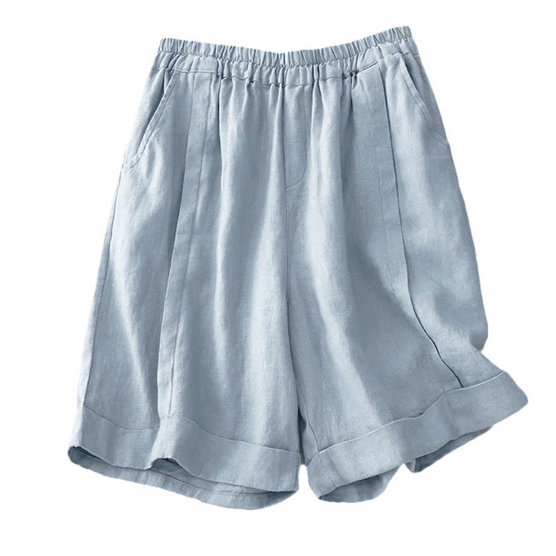 Buddha Stones Lässige, einfarbige Baumwoll-Shorts für Damen mit Taschen - image 24