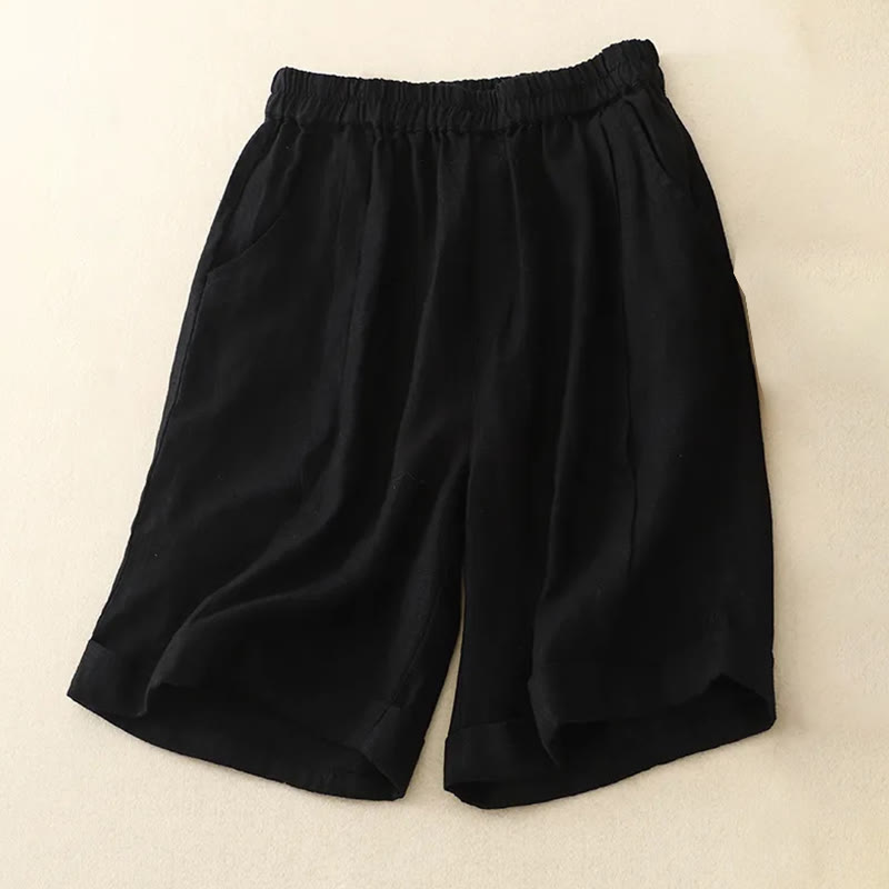 Buddha Stones Lässige, einfarbige Baumwoll-Shorts für Damen mit Taschen - Schwarz - US12， UK/AU16，EU44 (4XL) - image 26