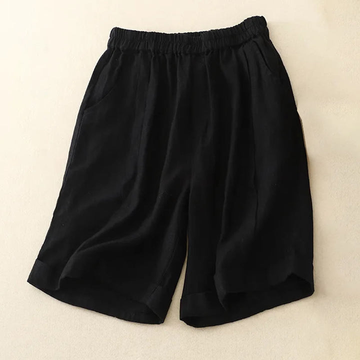Buddha Stones Lässige, einfarbige Baumwoll-Shorts für Damen mit Taschen - Schwarz - US12， UK/AU16，EU44 (4XL) - image 26