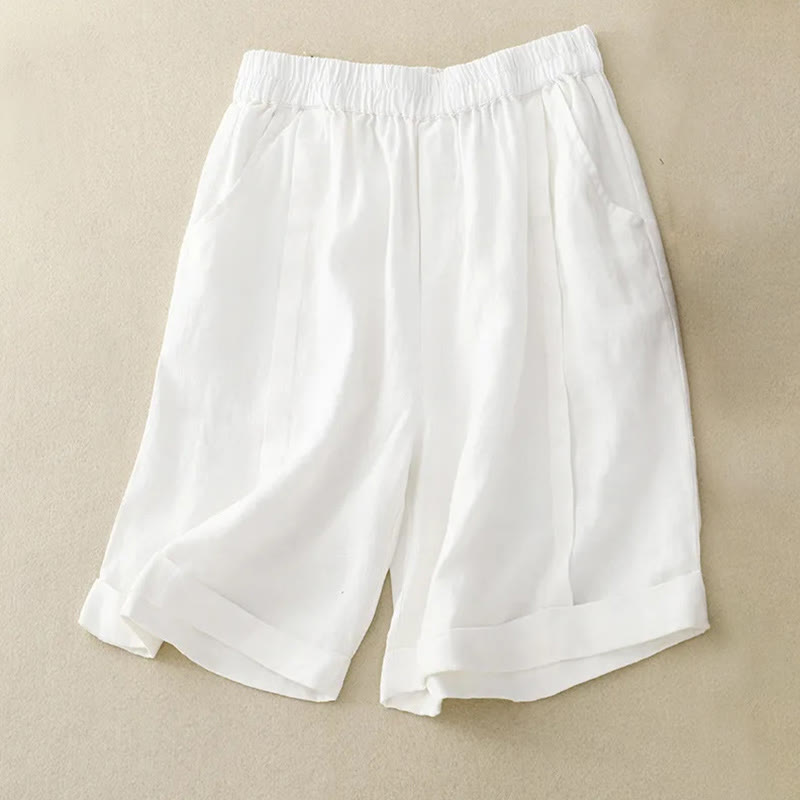 Buddha Stones Lässige, einfarbige Baumwoll-Shorts für Damen mit Taschen - Weiß - US12， UK/AU16，EU44 (4XL) - image 31