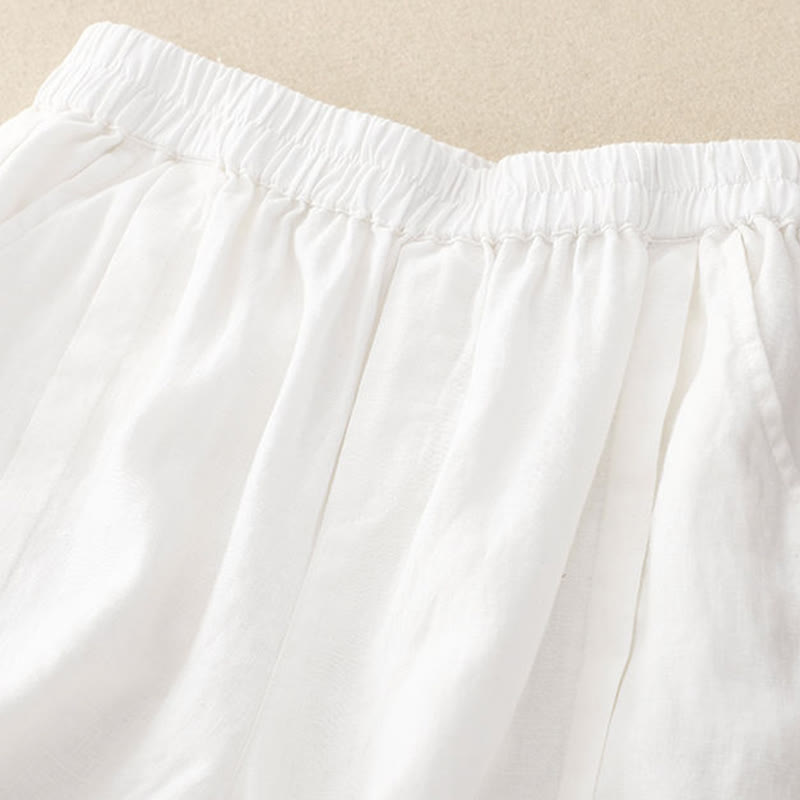 Buddha Stones Lässige, einfarbige Baumwoll-Shorts für Damen mit Taschen - image 35