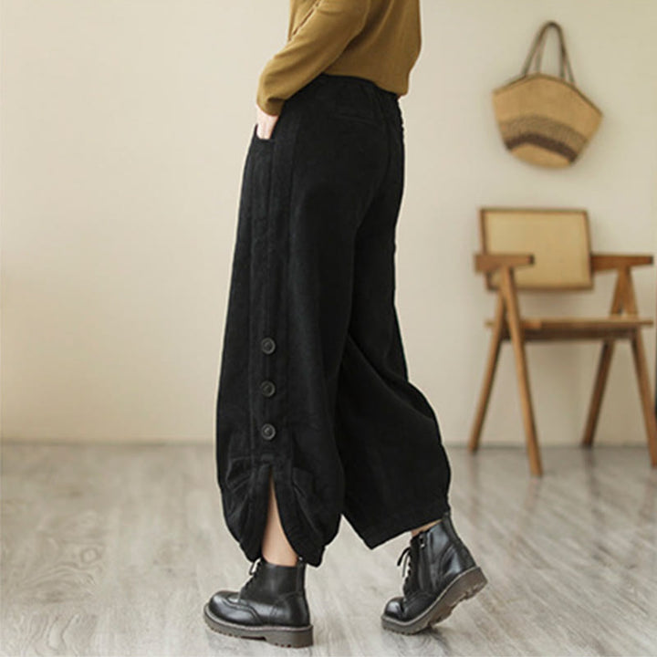 Buddha Stones Lässige Damen-Baumwollcordhose mit Taschen und Knöpfen am Beinausschnitt - image 11