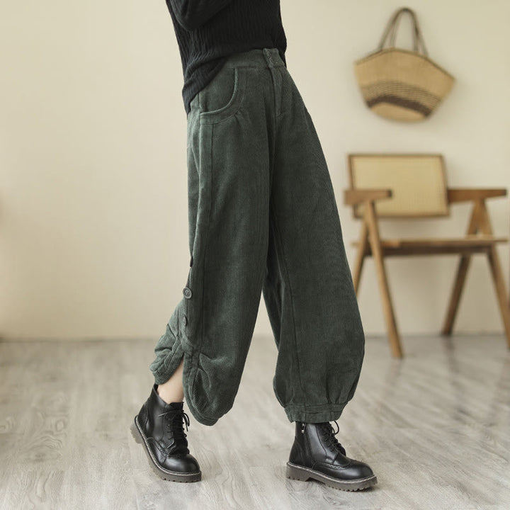 Lässige Cordhose für Damen mit Buddha Stones, Knöpfen, Beinöffnung und Taschen - Dunkelgrau - US 8-10, UK/AU 12-14, EU 40-42 (2XL) - image 13