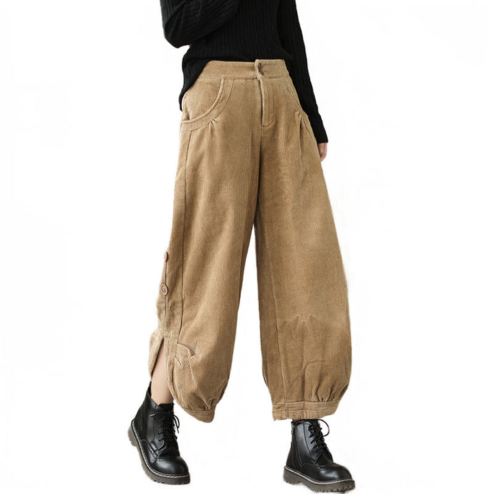 Buddha Stones Lässige Damen-Baumwollcordhose mit Taschen und Knöpfen am Beinausschnitt - image 9