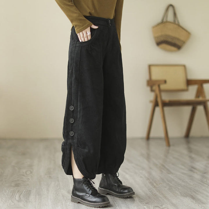Buddha Stones Lässige Damen-Baumwollcordhose mit Taschen und Knöpfen am Beinausschnitt - image 13
