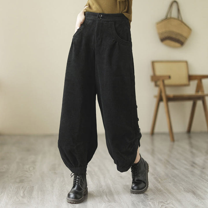 Buddha Stones Lässige Damen-Baumwollcordhose mit Taschen und Knöpfen am Beinausschnitt - image 12