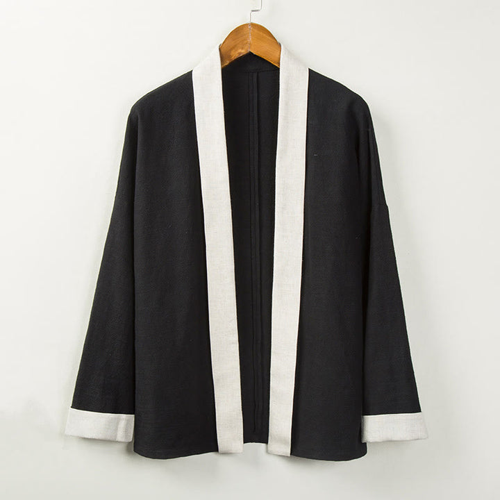 Buddha Stones Winter Einfarbig Langarm Offene Front Jacke männer Baumwolle Kimono - Schwarz - US/ UK/AU44，EU54 (4XL) - image 1