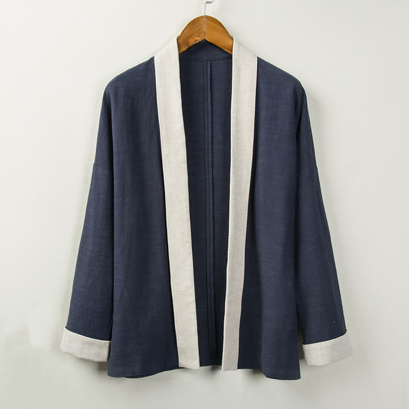 Buddha Stones Winter Einfarbig Langarm Offene Front Jacke männer Baumwolle Kimono - Mitternachtsblau - US/ UK/AU44，EU54 (4XL) - image 11