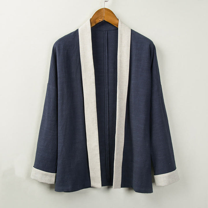 Buddha Stones Winter Einfarbig Langarm Offene Front Jacke männer Baumwolle Kimono - Mitternachtsblau - US/ UK/AU44，EU54 (4XL) - image 11
